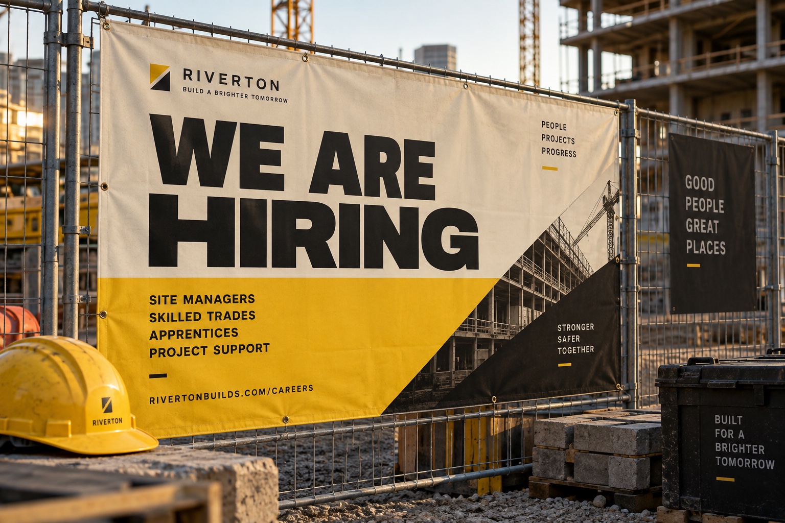 Recruiting poster on a jobsite fence