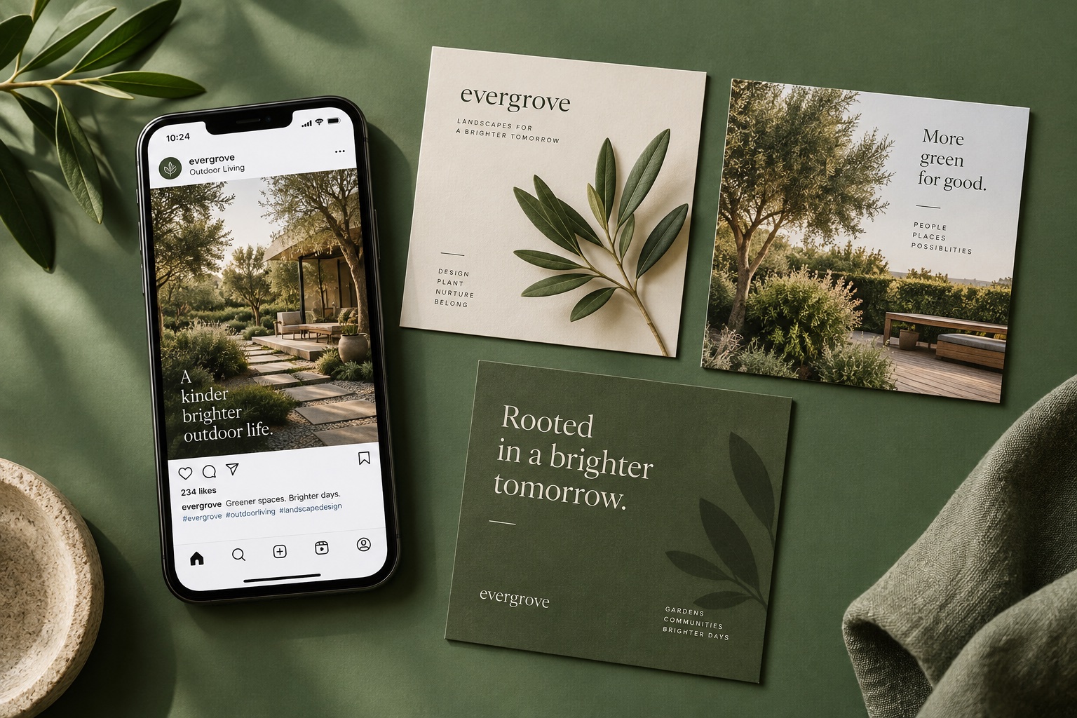 Coordinated social campaign with phone and post layouts